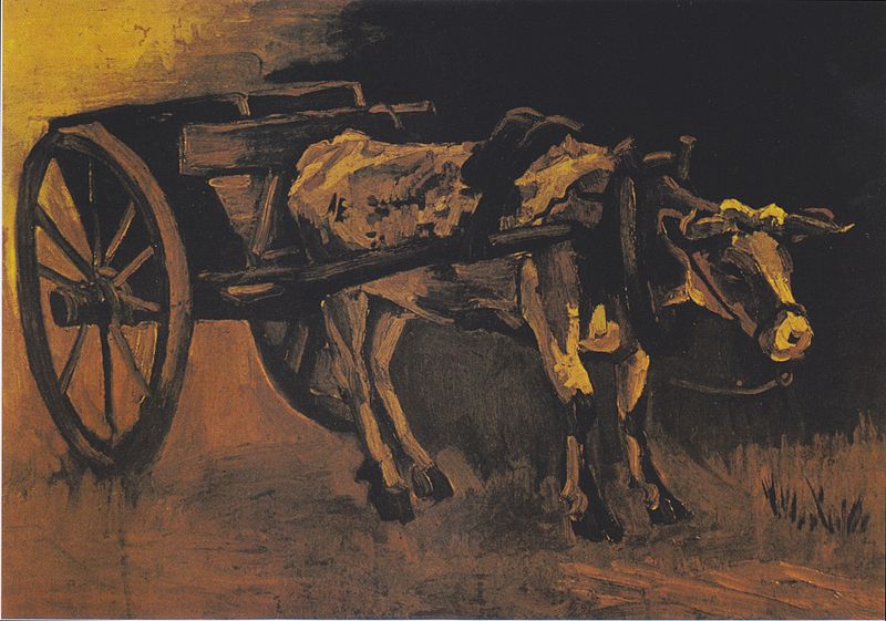 Cart with reddish-brown ox